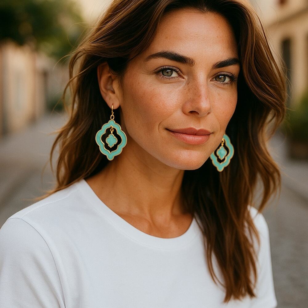 Occasionally Made Enamel‎ Dangle Earrings Green Goldtone Gold Tone